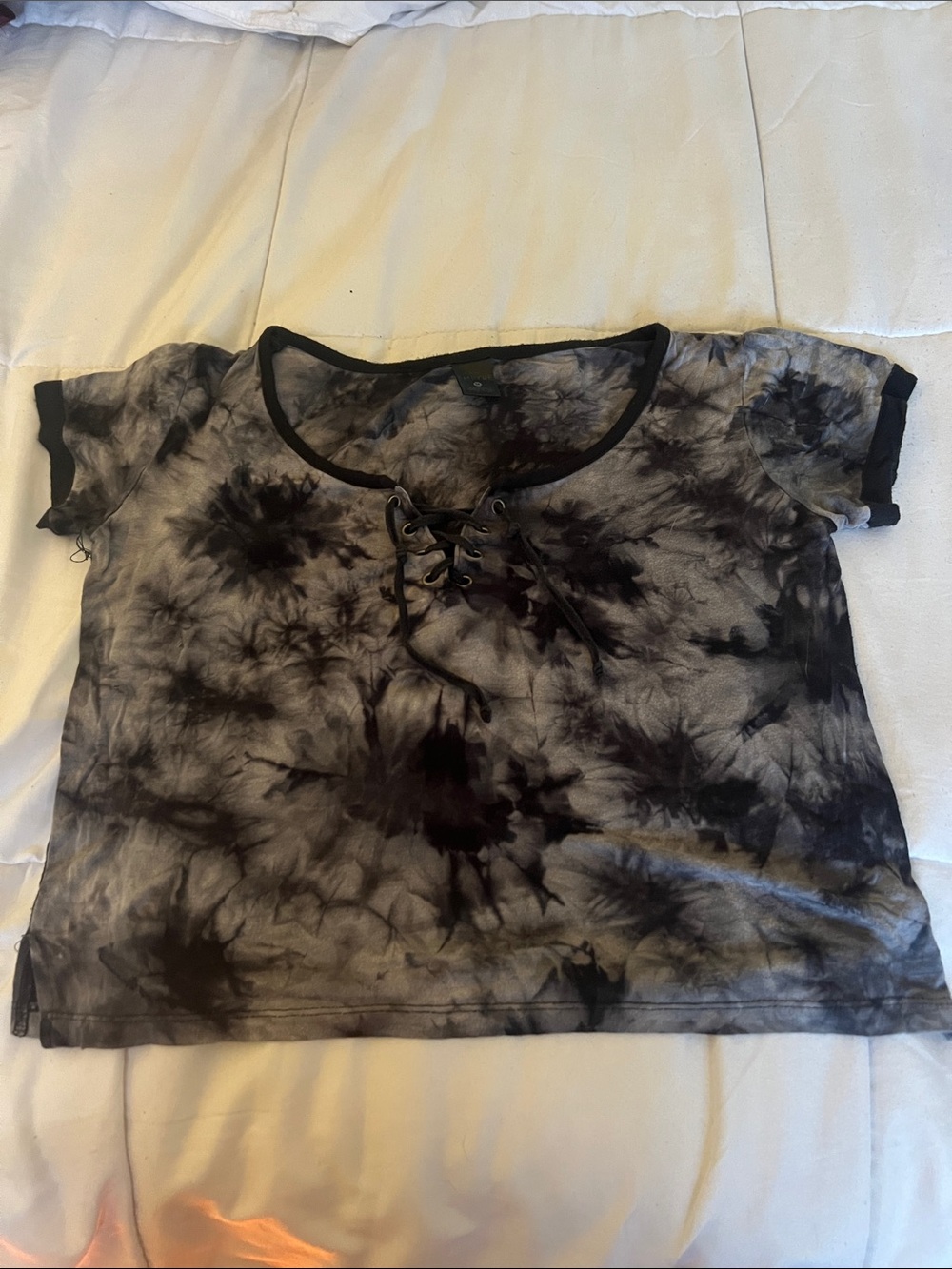 Empyre Black & Gray Tie-Dye Lace-Up Crop Top